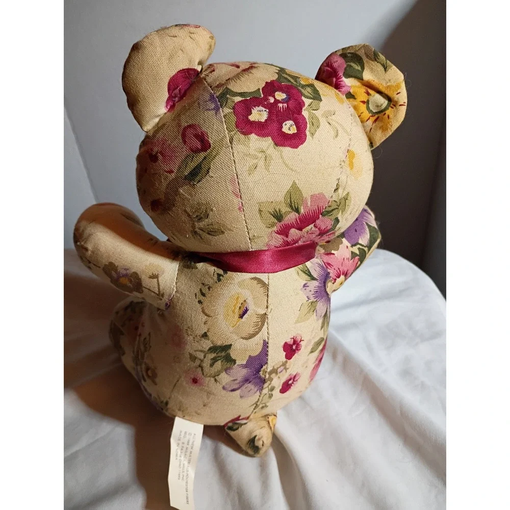 Vintage 1989 Milaca Mills Floral Teddy Bear Plush Cottagecore Decor 9 inch